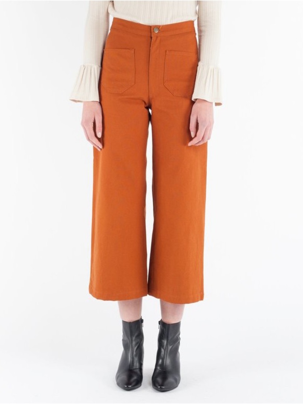 Lykke Wullf Sandi Pant High-Rise Wide-Leg Crop Pants in Rust
